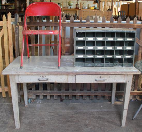 Metal desk, chair & metal cabinet